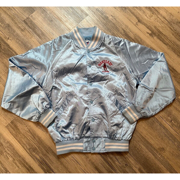 Vtg Varsity Jacket High School Monterey Plainsman Texas Satin Size Medium Blue - Picture 1 of 9